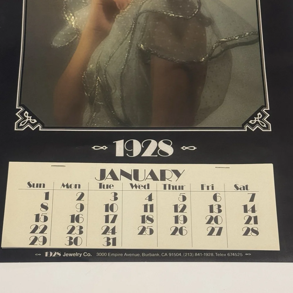 Vtg 1928 Calendar 12x18” Veiled Beauty Art Deco Printed By Jewelry Co Jan-Dec Pg